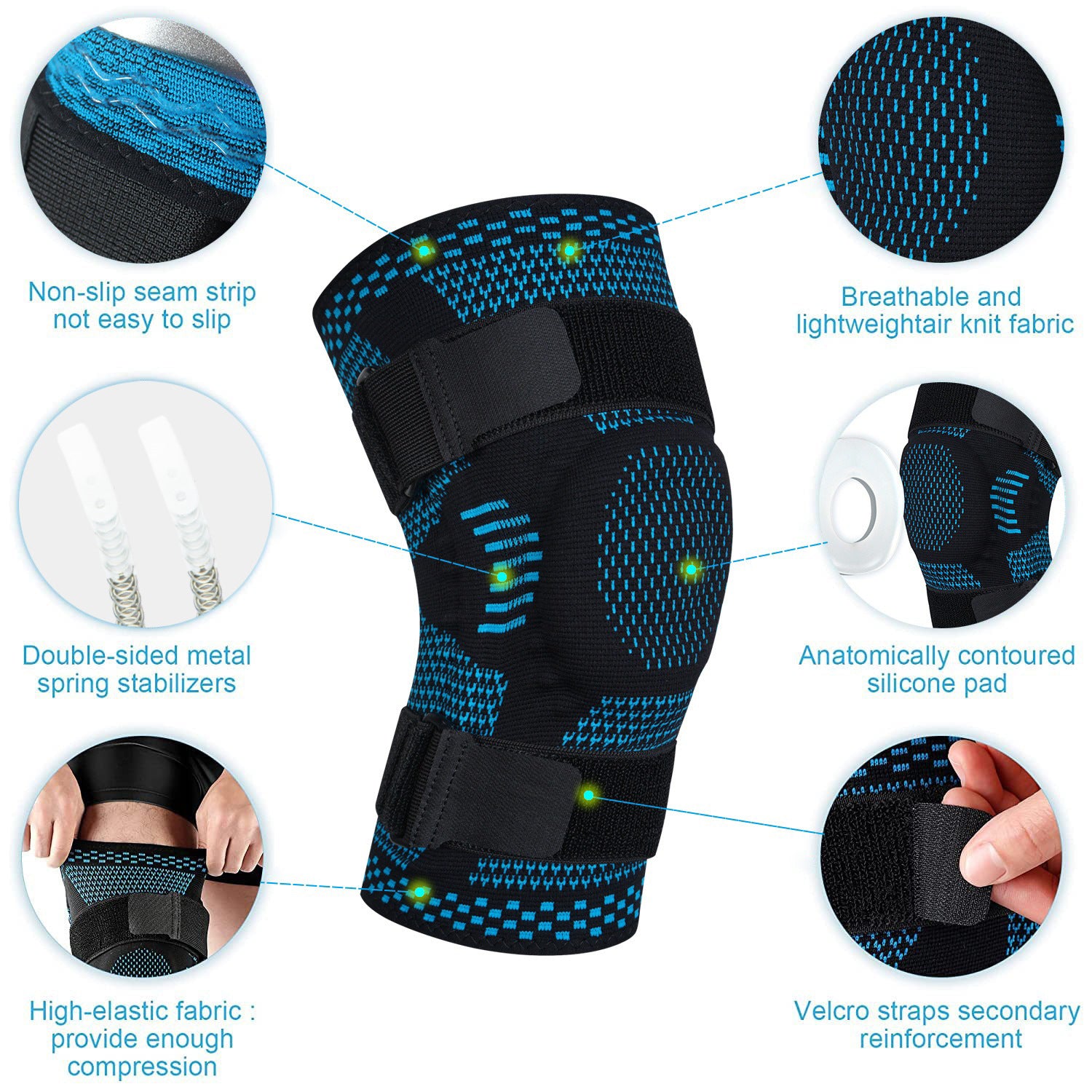 Sport Knee Brace with Straps,4 Springs  Support